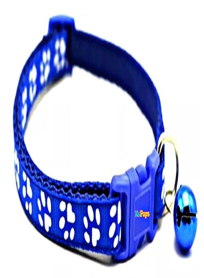 KsPups 15 MM Nylon Made Adjustable Paw Print Design Cute Small Dogs & Puppy Collar for Mini Dogs & Cat Collar, Pawprint Dog Collar, Fits Necks 9" to 14" (Blue) - Image 1